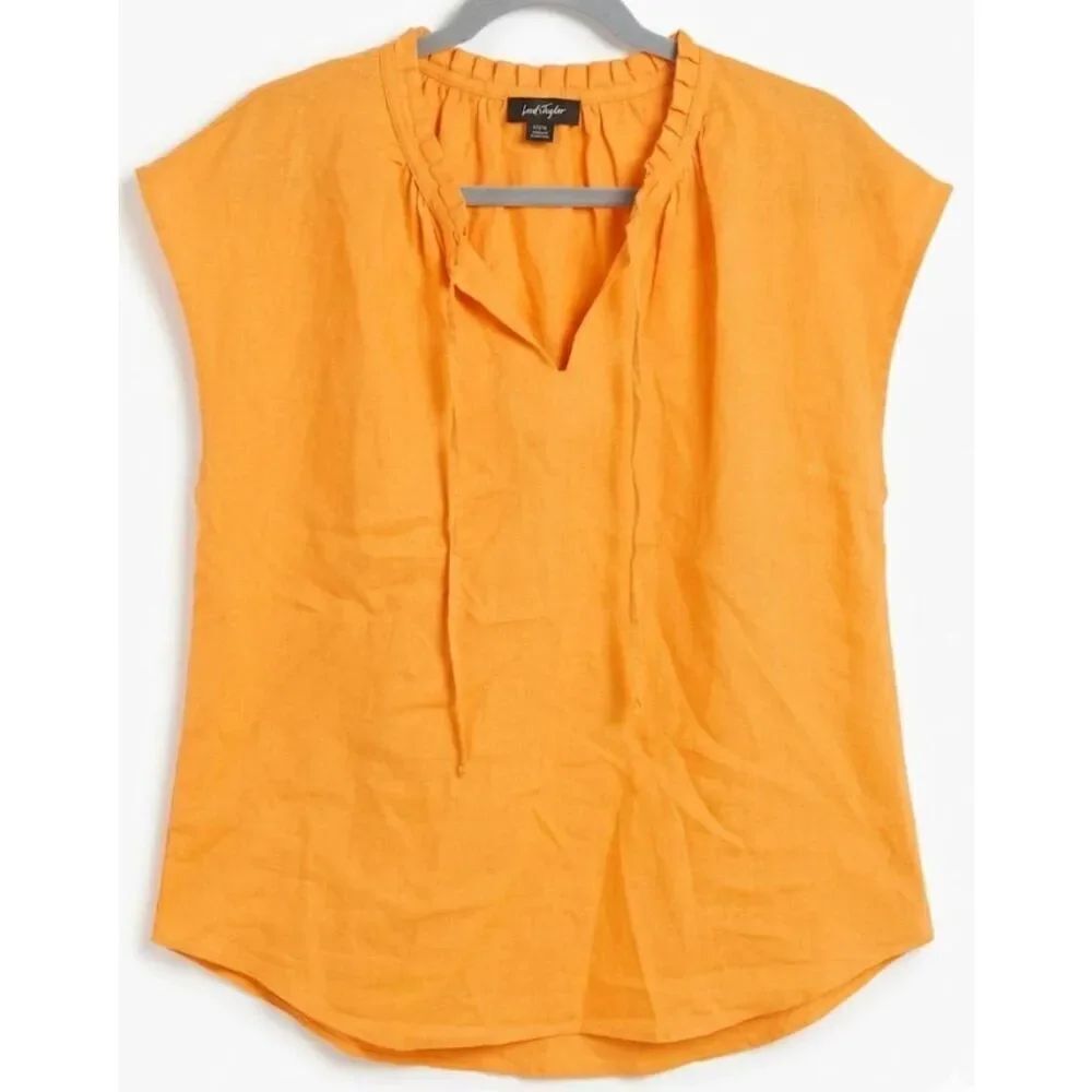 Lord Taylor womens large mustard yellow blouse 100% linen top